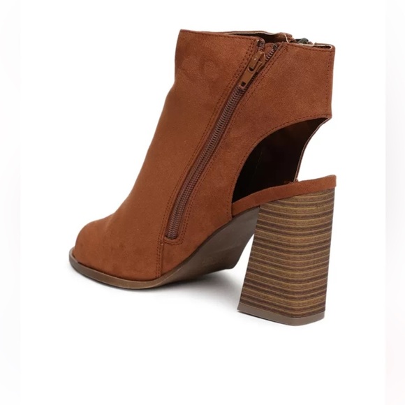 Women's Brown Peep-Toe Ankle Boots - Picture 3 of 5